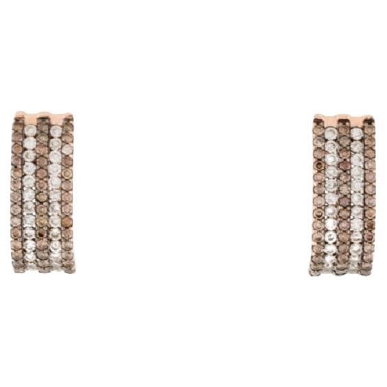 Boucles d'oreilles pendantes en or rose 14K avec diamants bruns