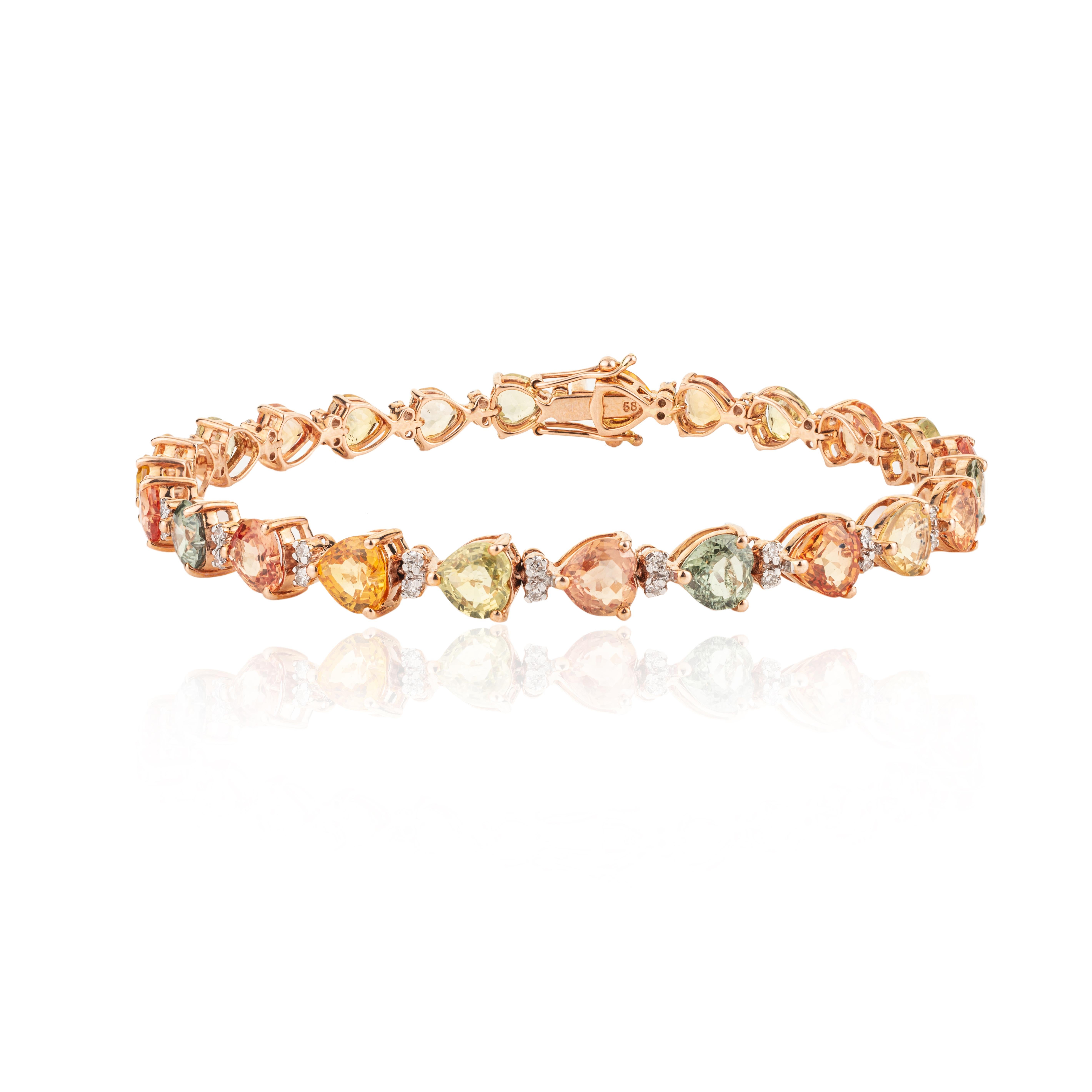 Bracelet en or rose 14 carats avec plusieurs saphirs et diamants en forme de cœur certifiés 13,05 carats Neuf - En vente à Houston, TX