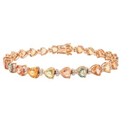 Bracelet en or rose 14 carats avec plusieurs saphirs et diamants en forme de cœur certifiés 13,05 carats