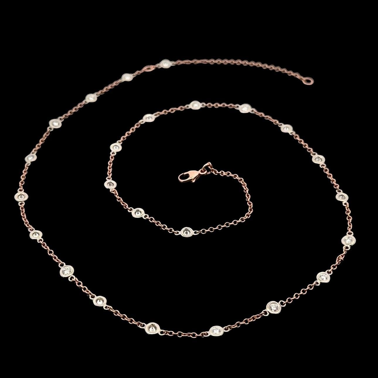 Taille brillant 14k Rose Gold Chain White Gold Diamond Station Adjustable By the Yard Necklace en vente