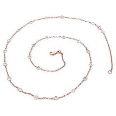 14k Rose Gold Chain White Gold Diamond Station Adjustable By the Yard Necklace