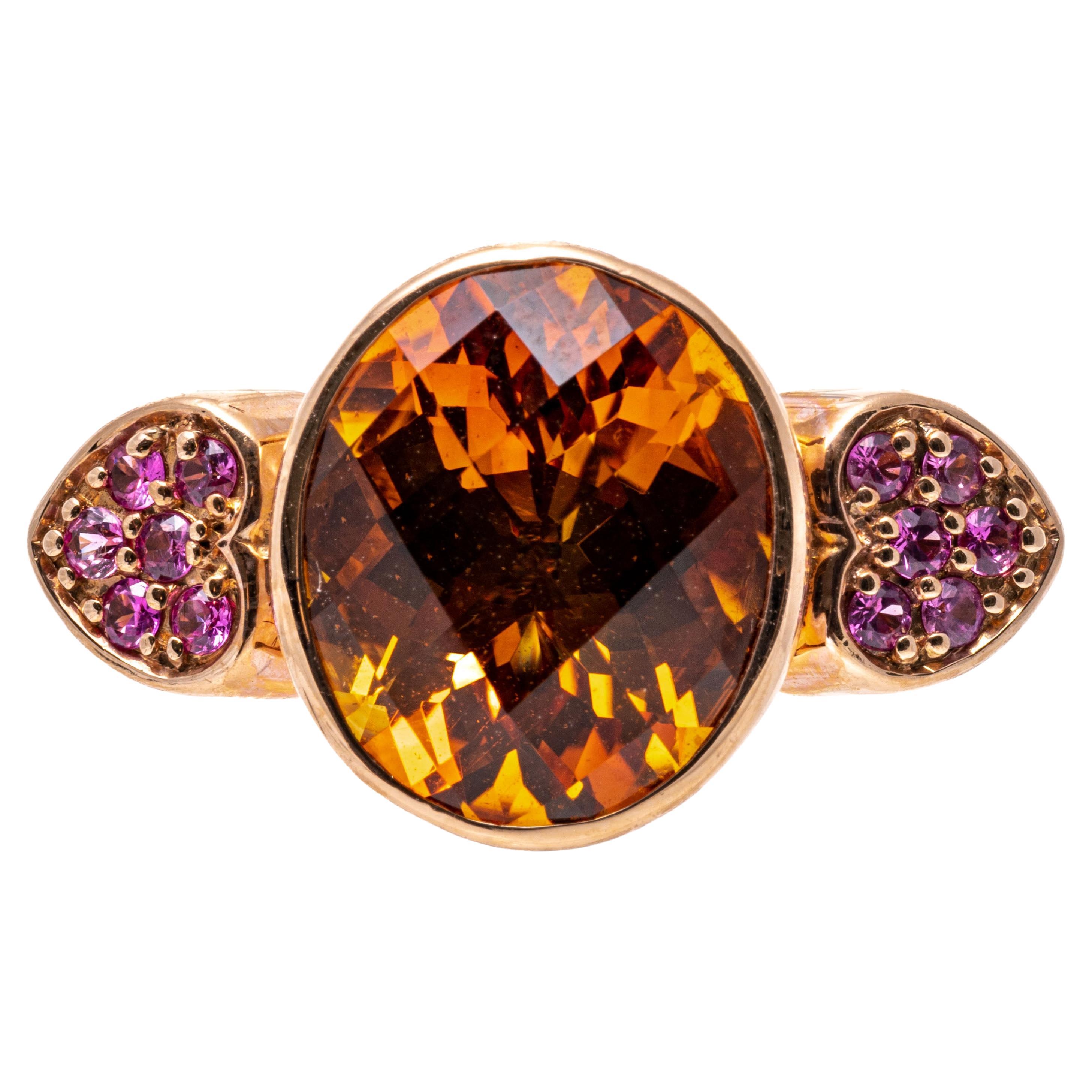 14k Rose Gold Checkerboard Citrine and Pink Sapphire Heart Ring