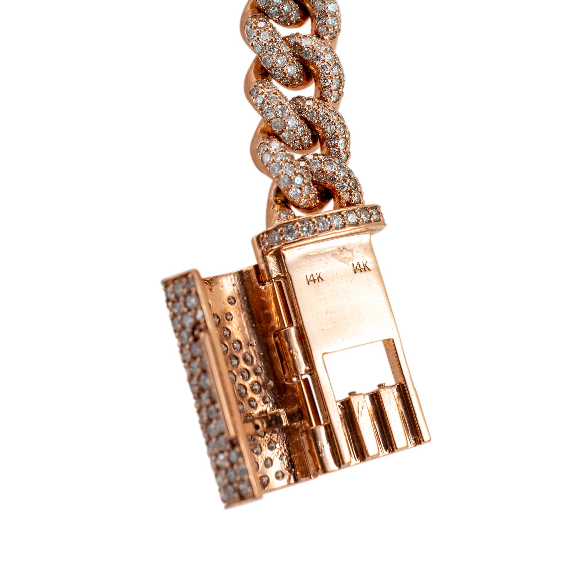 Collana a catena cubana Chocker Pave Diamond 28.88ct in oro rosa 14K In condizioni ottime in vendita a Houston, TX