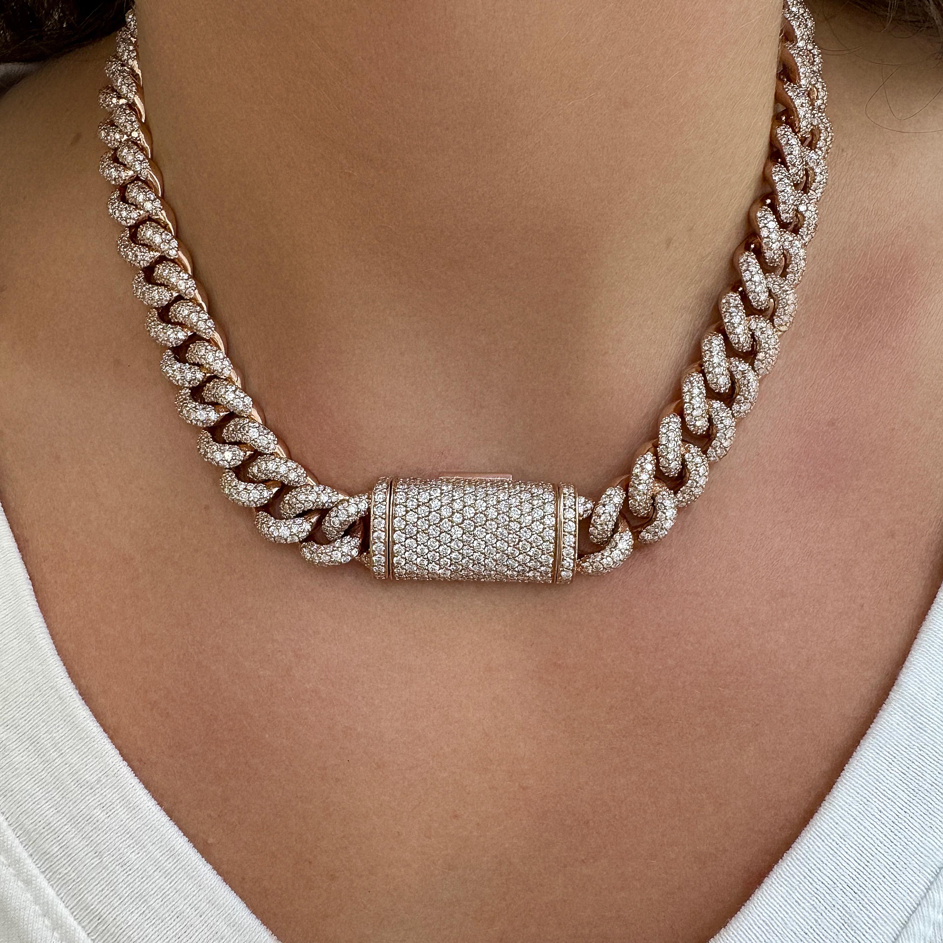 Collana a catena cubana Chocker Pave Diamond 28.88ct in oro rosa 14K in vendita 1