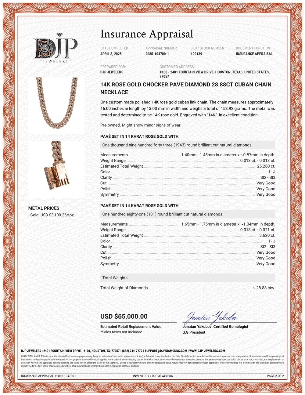 Collana a catena cubana Chocker Pave Diamond 28.88ct in oro rosa 14K in vendita 2