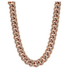 Collar de cadena cubana de oro rosa de 14 quilates con pavé de diamantes de 28,88 ct