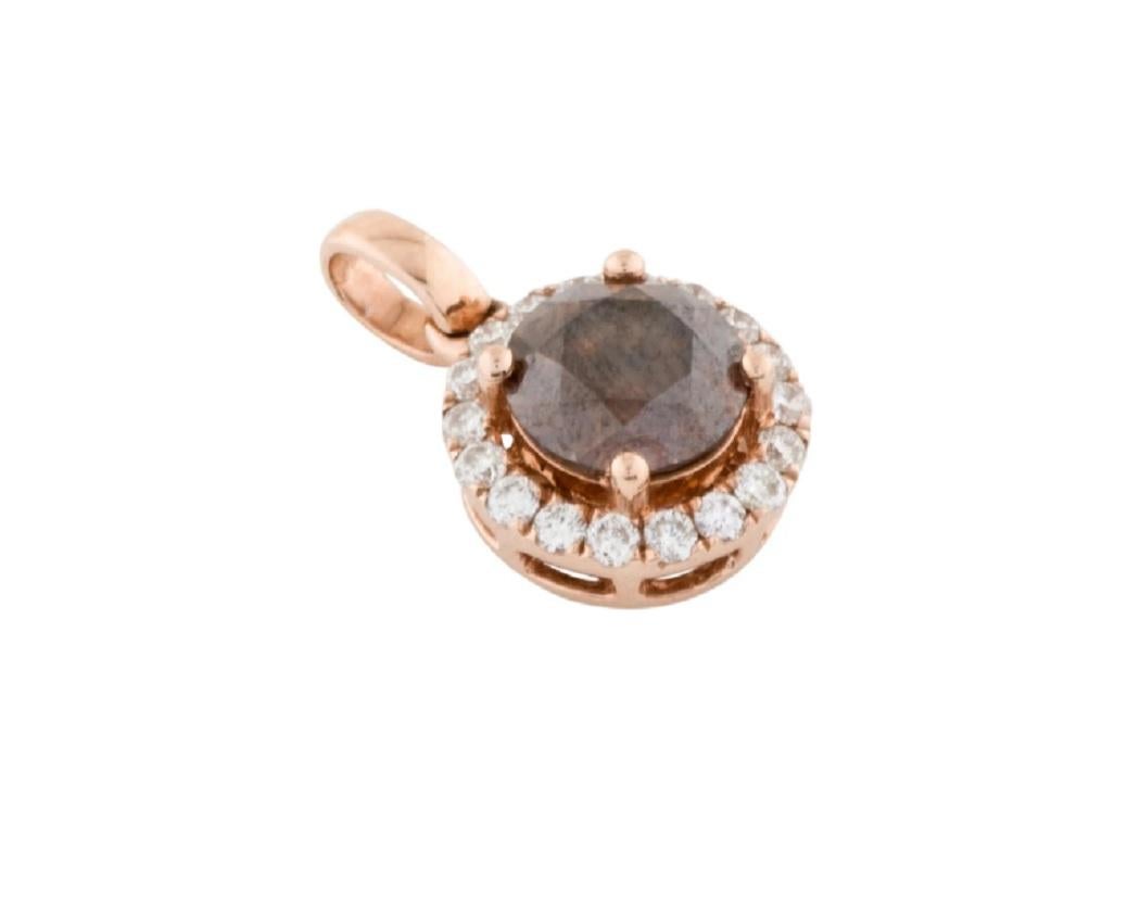 14k Rose Gold Chocolate Vintage Diamond Pendant In New Condition For Sale In New York, NY