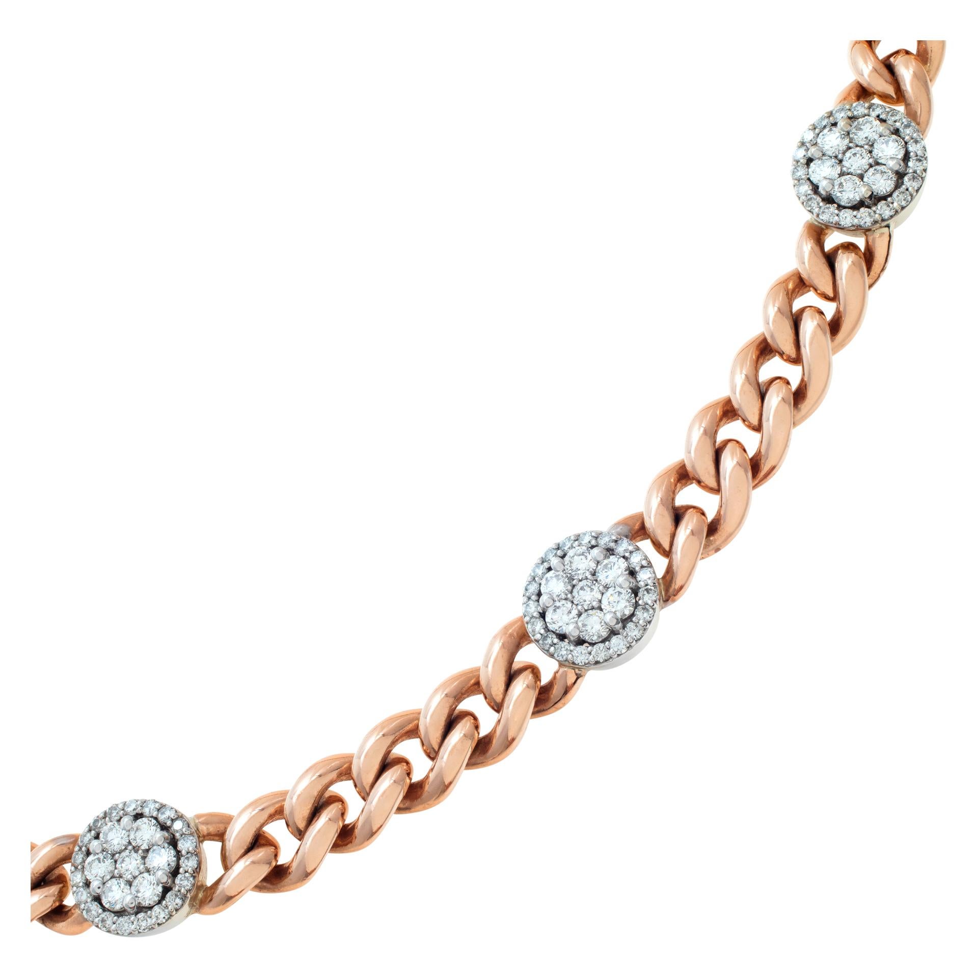 Fashionable 14k rose gold choker with diamond stations approximately 2.40 carats in G-H color, VS clarity diamonds. Length 13
