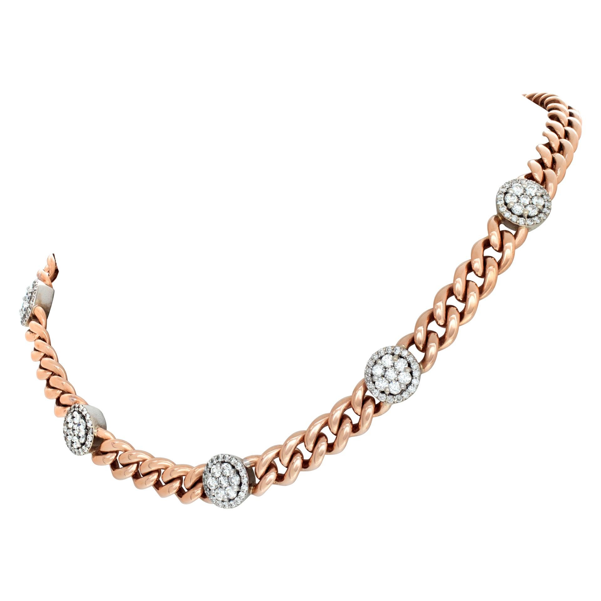 14k Rose Gold Choker with Diamond Stations In Excellent Condition In Surfside, FL