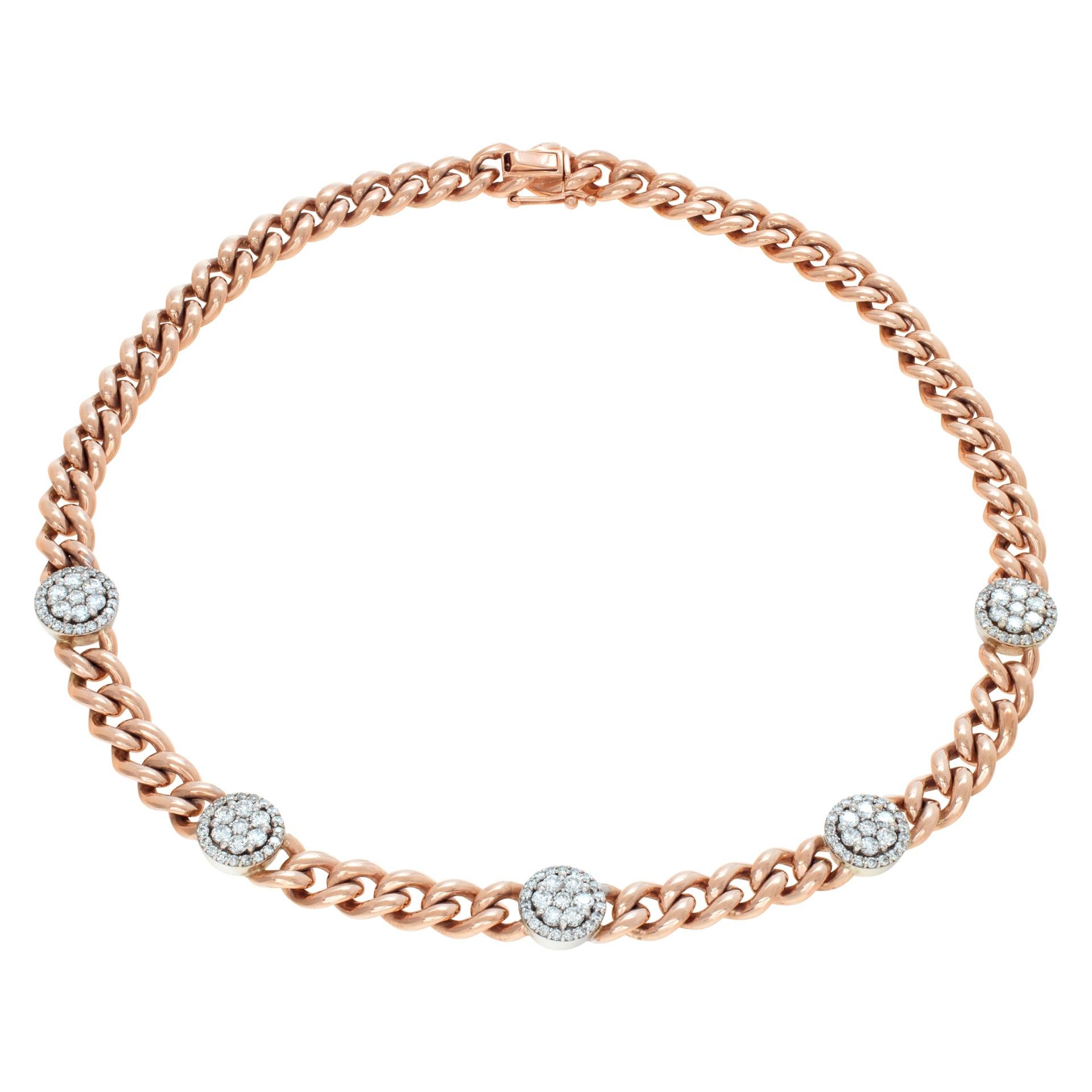 Women's 14k Rose Gold Choker with Diamond Stations For Sale