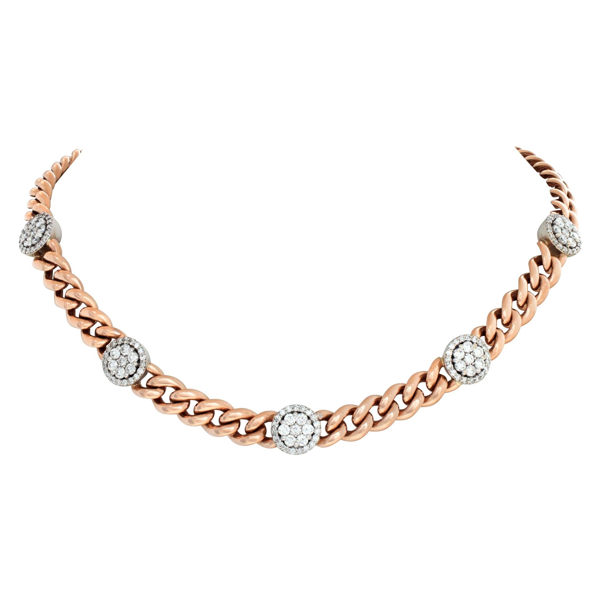 14k Rose Gold Choker with Diamond Stations For Sale