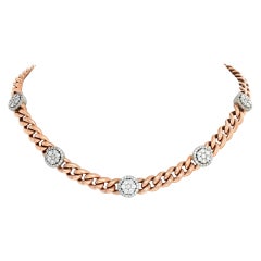 14 Karat Roségold Halsband mit Diamanten Stationen