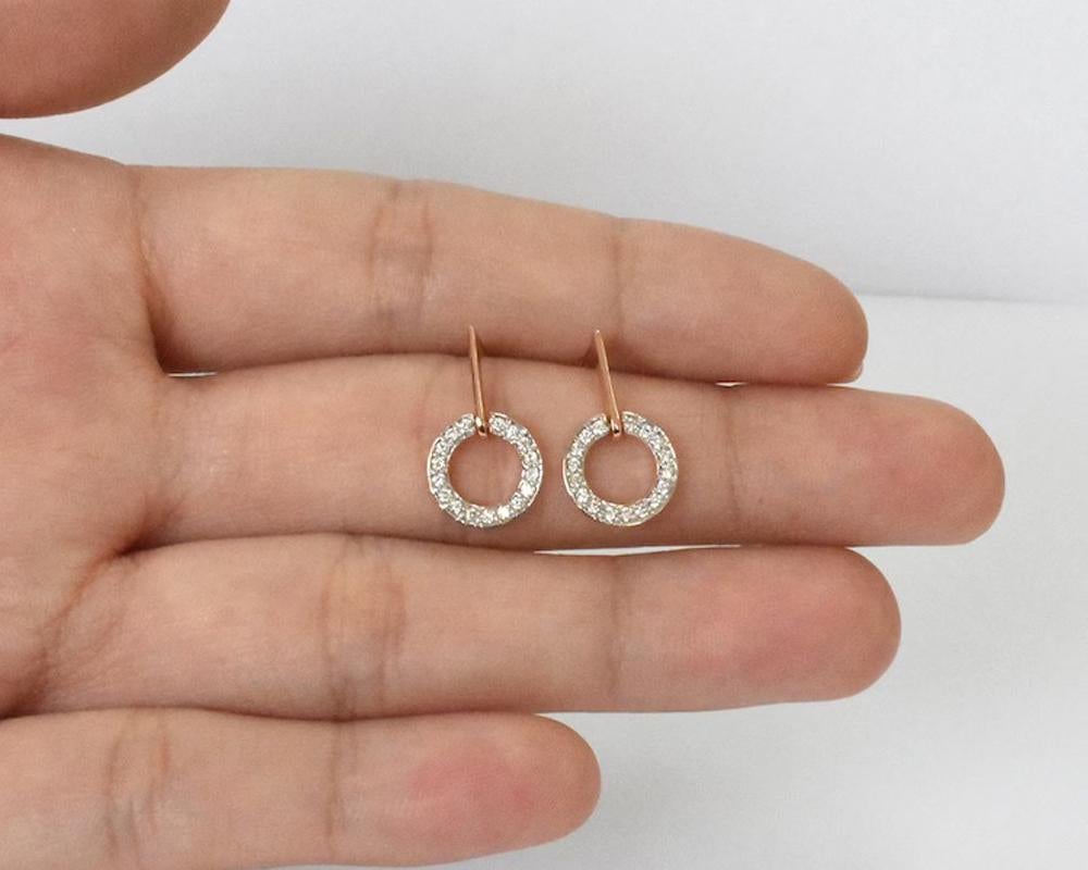 Modern 14k Gold Circle Diamond Earrings Round Diamond Stud Earrings For Sale