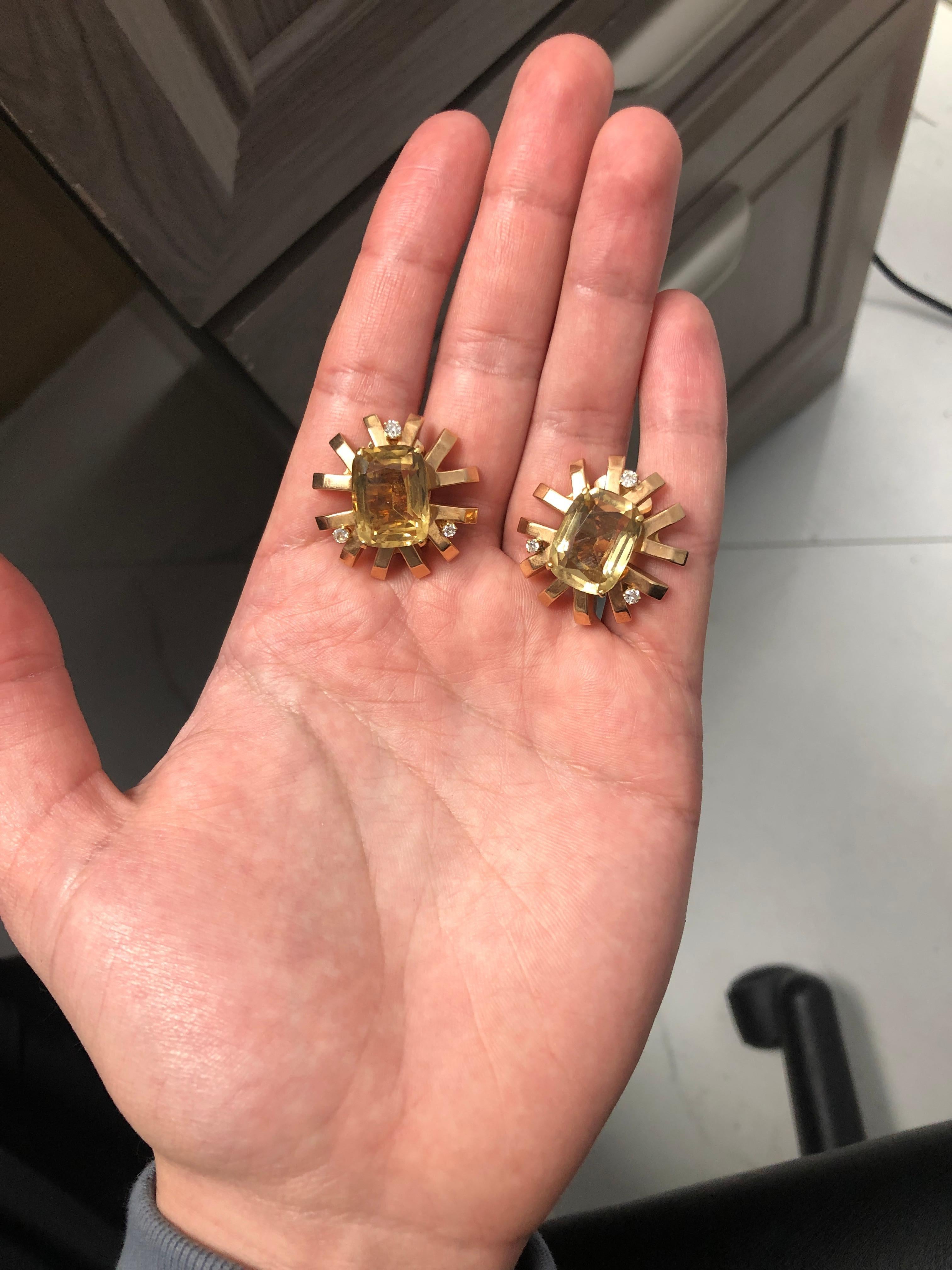 14 Karat Rose Gold Citrine Diamond Belgian Earrings For Sale 2