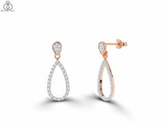 14k Rose Gold Cluster Diamond Earrings Diamond Teardrop Stud Earrings