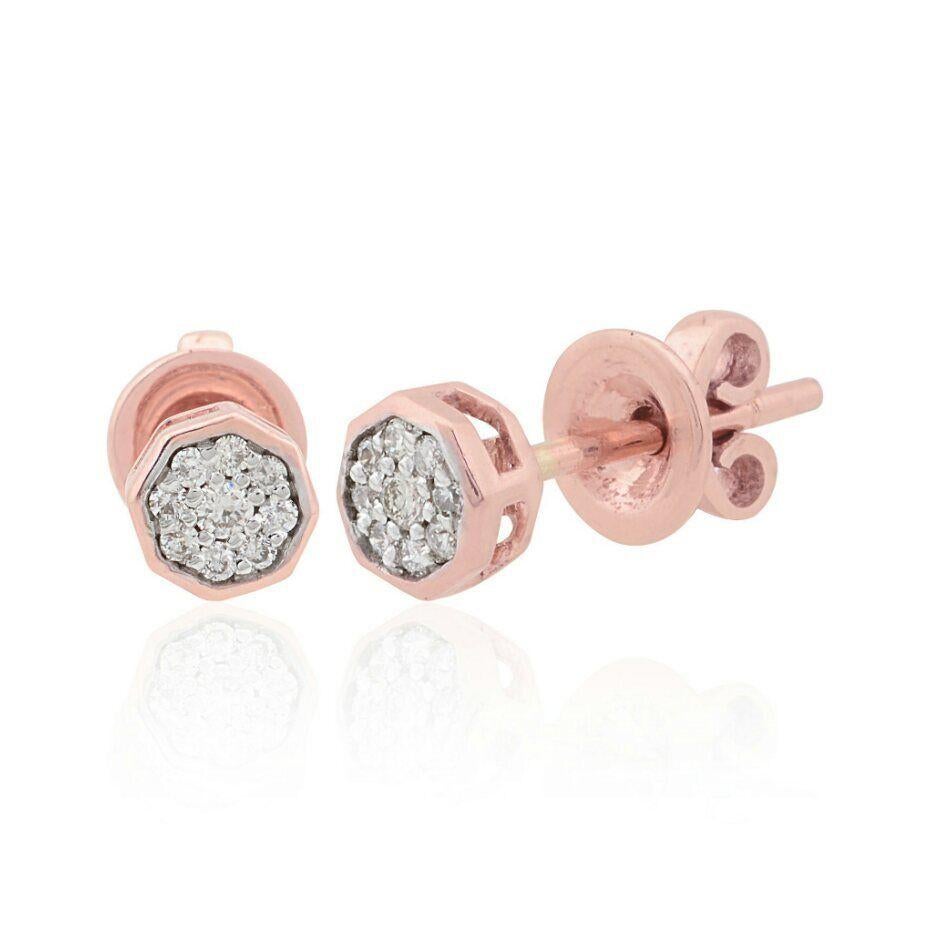 Boucles d'oreilles en or rose 14K avec grappes de diamants Boucles d'oreilles minimaliste avec diamants Cadeau en vente 4