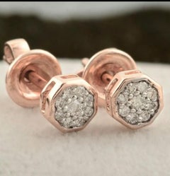 14K Rose Gold Cluster Set Diamond Stud Earrings Minimalist Diamond Earrings Gift