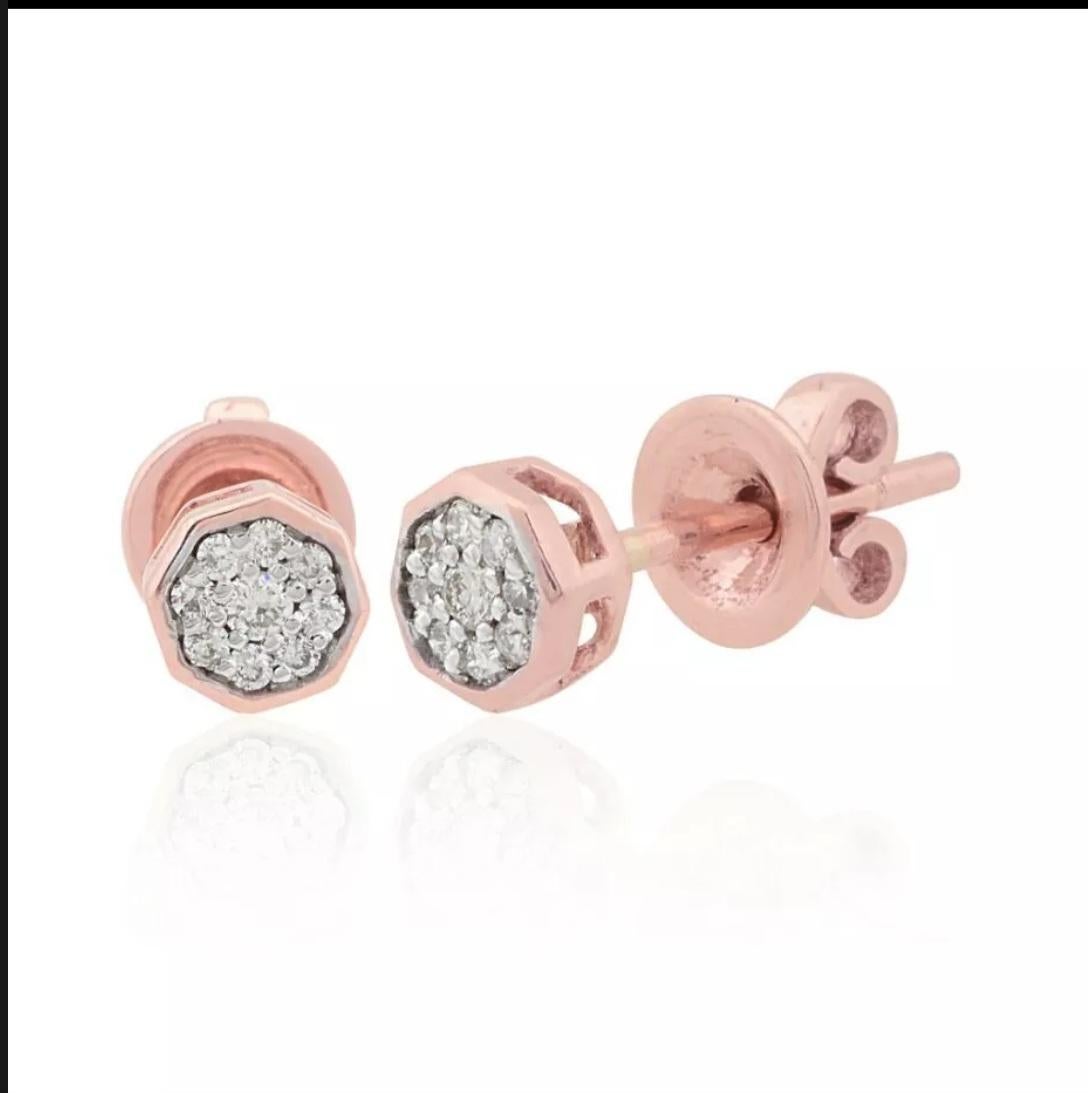 14K Rose Gold Cluster Set Diamond Stud Earrings Minimalist Diamond Earrings Gift In New Condition For Sale In Chicago, IL