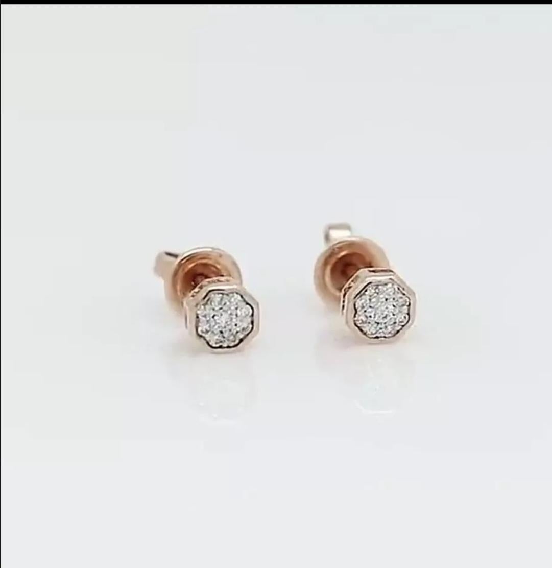 14K Rose Gold Cluster Set Diamond Stud Earrings Minimalist Diamond Earrings Gift For Sale 2