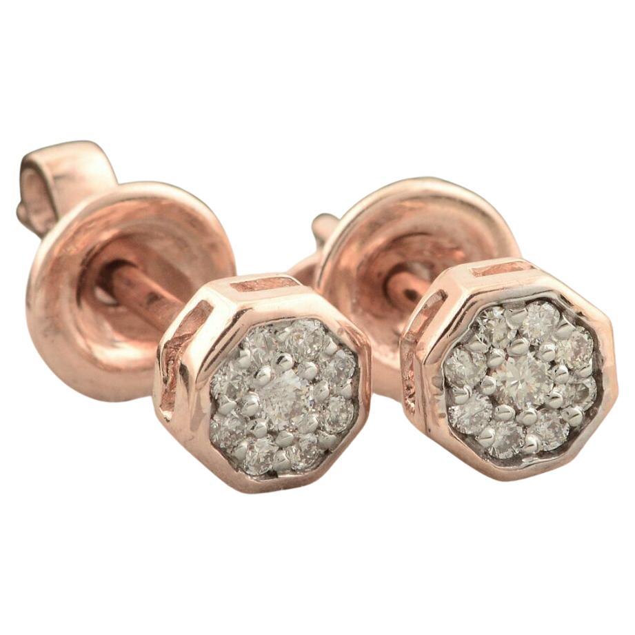 Boucles d'oreilles en or rose 14K avec grappes de diamants Boucles d'oreilles minimaliste avec diamants Cadeau en vente