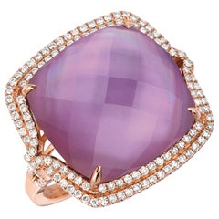 14k Rose Gold Cocktail Ring w/ Amethyst, Pink Mother of Pearl Doublet & Diamonds