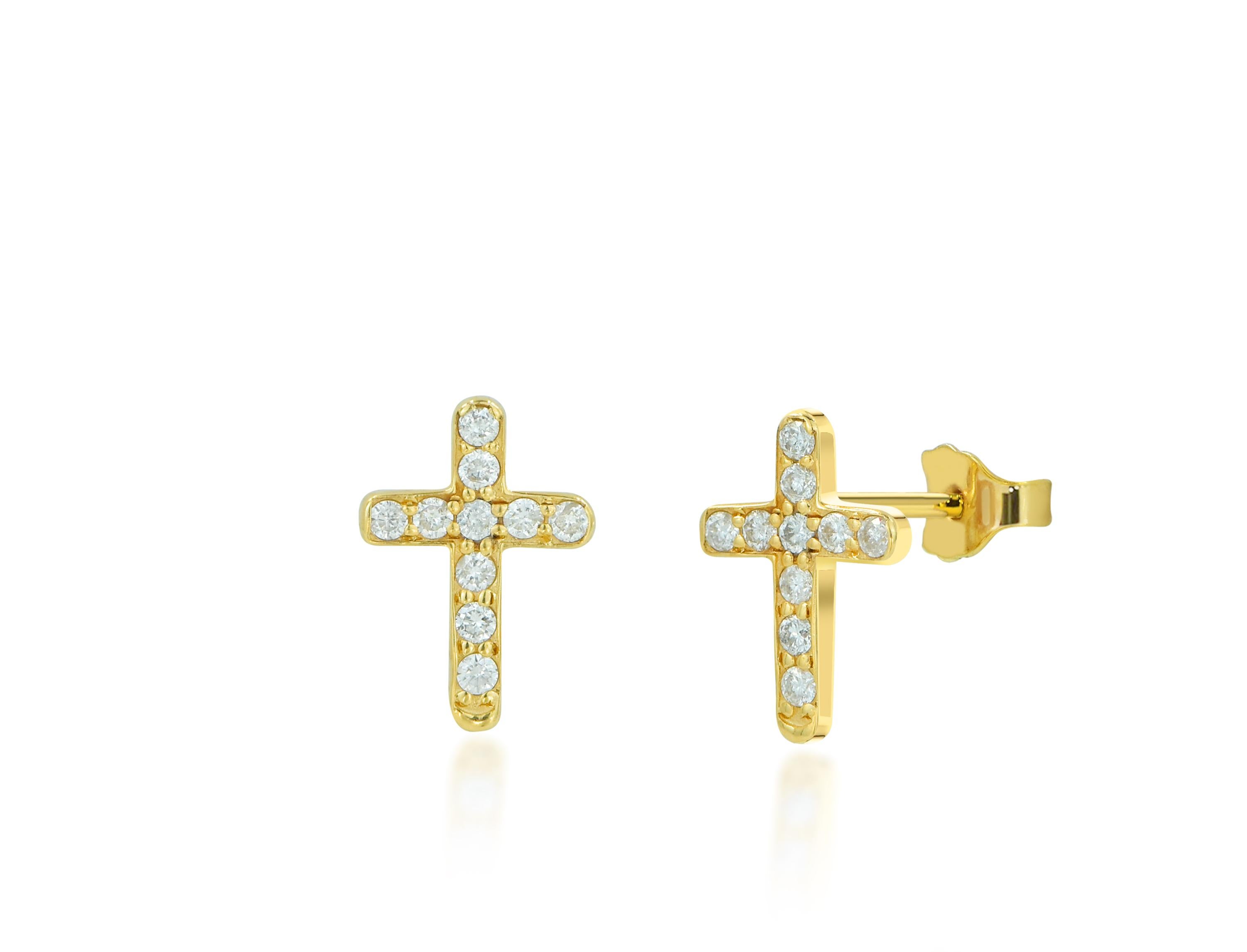 Diamond Cross Stud Earrings in 14k Rose Gold, Yellow Gold, White Gold.

These Dainty Stud Earrings are made of 14k solid gold featuring shiny brilliant round cut natural diamonds set by master setter in our studio. Simple but unique, elegant and