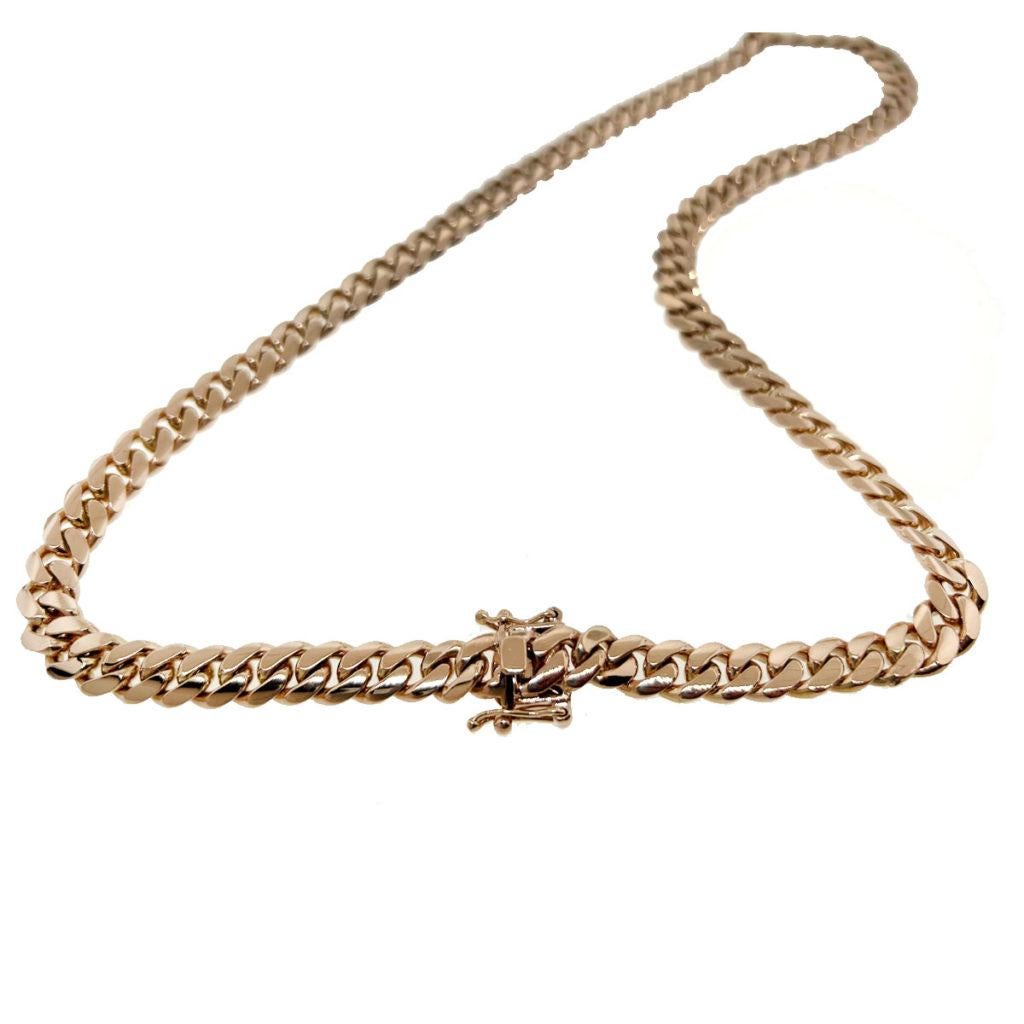 Style - Cuban Link Chain
Metal - 14k Rose Gold
Weight - 150.6 grams
Chain Length - 24″
Chain Width - 9.5 mm
