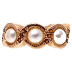 14k Rose Gold Cultured Freshwater Pearl and Garnet Band Ring