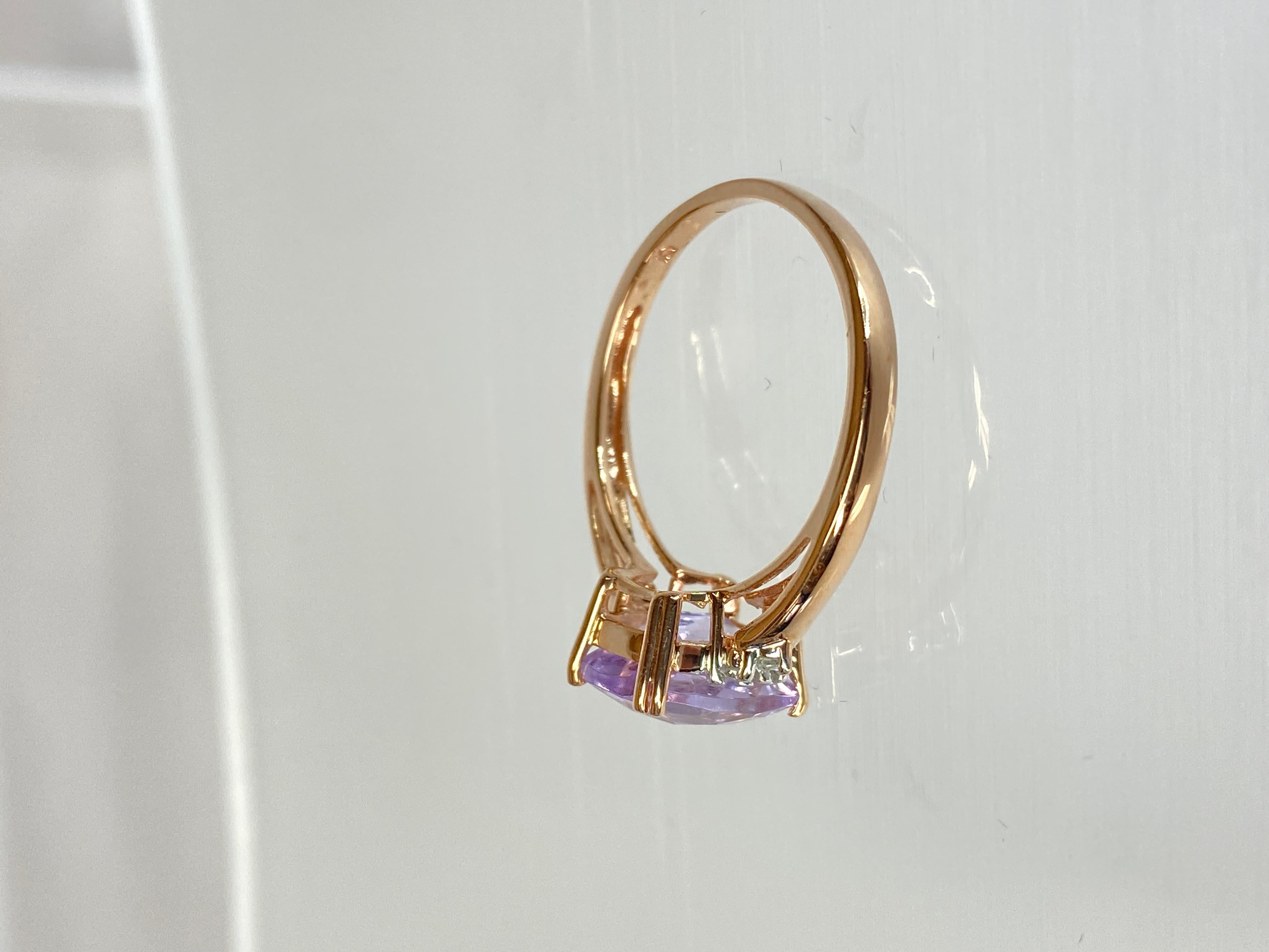 Bague en or rose 14K avec améthyste taillée en coussin et diamant, pierre de naissance violette Sz 9 Bon état - En vente à San Jacinto, CA