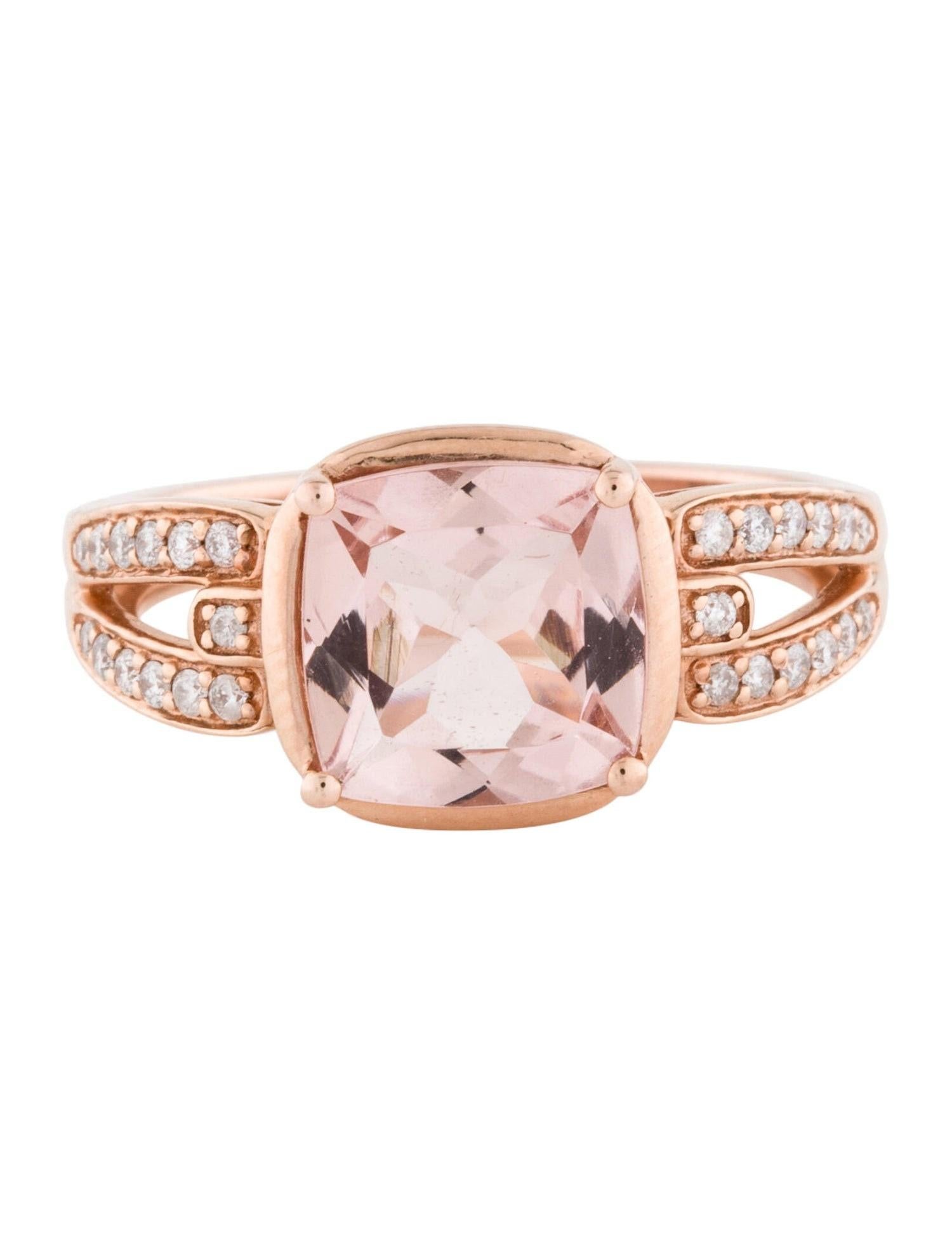 This is a gorgeous natural morganite and diamond ring set in solid 14k rose gold. The natural 9MM cushion cut 3.12carat morganite (AAA quality gem) has an excellent peachy pink color and is surrounded by a halo of round-cut white diamonds. The ring