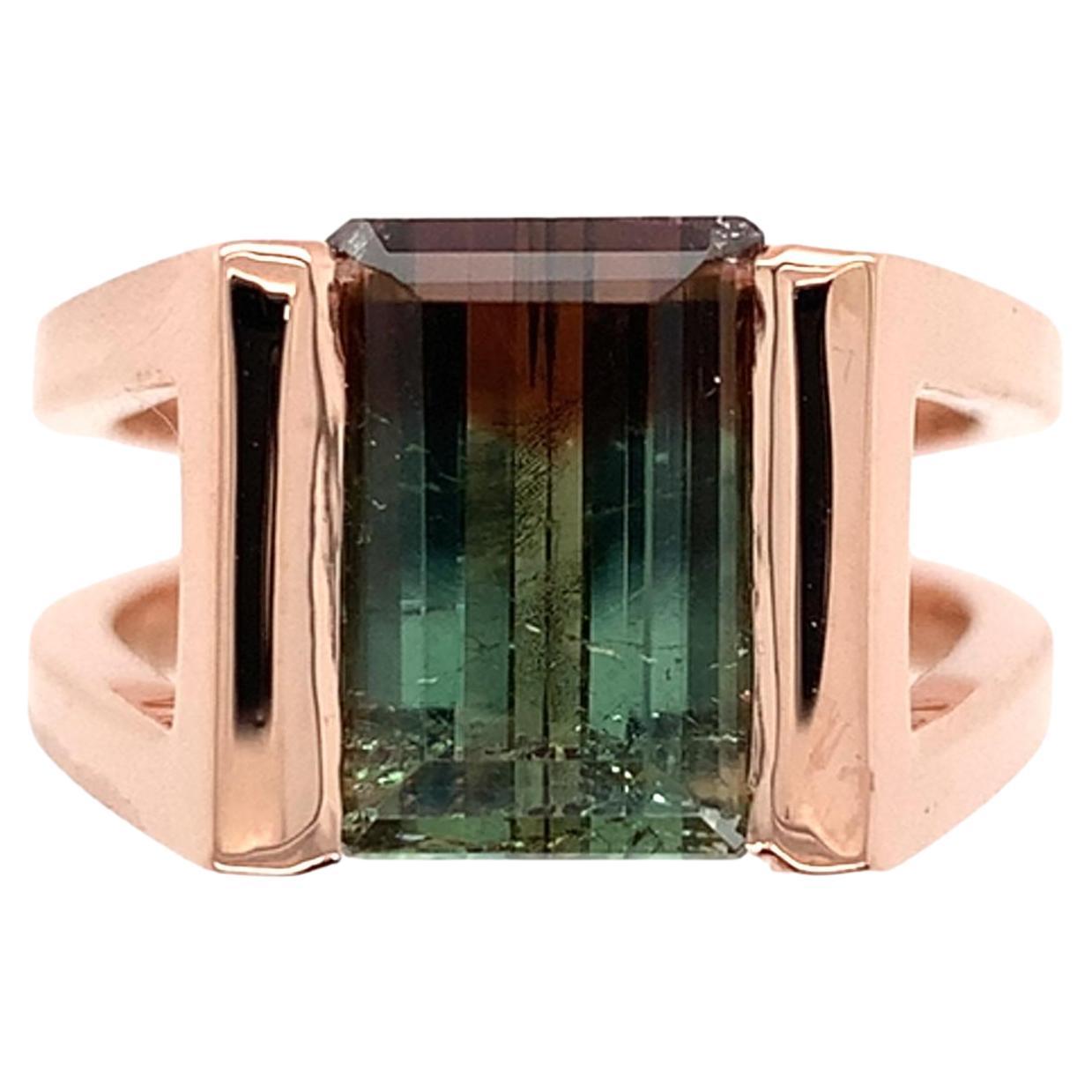 Anello personalizzato in oro rosa 14K con tormalina bicolore di Harry Roa in vendita