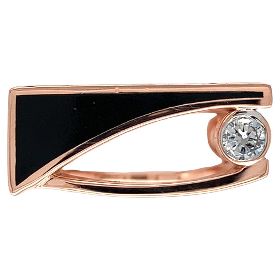 Anello personalizzato in oro rosa 14K con giada nera e diamanti di Harry Roa in vendita