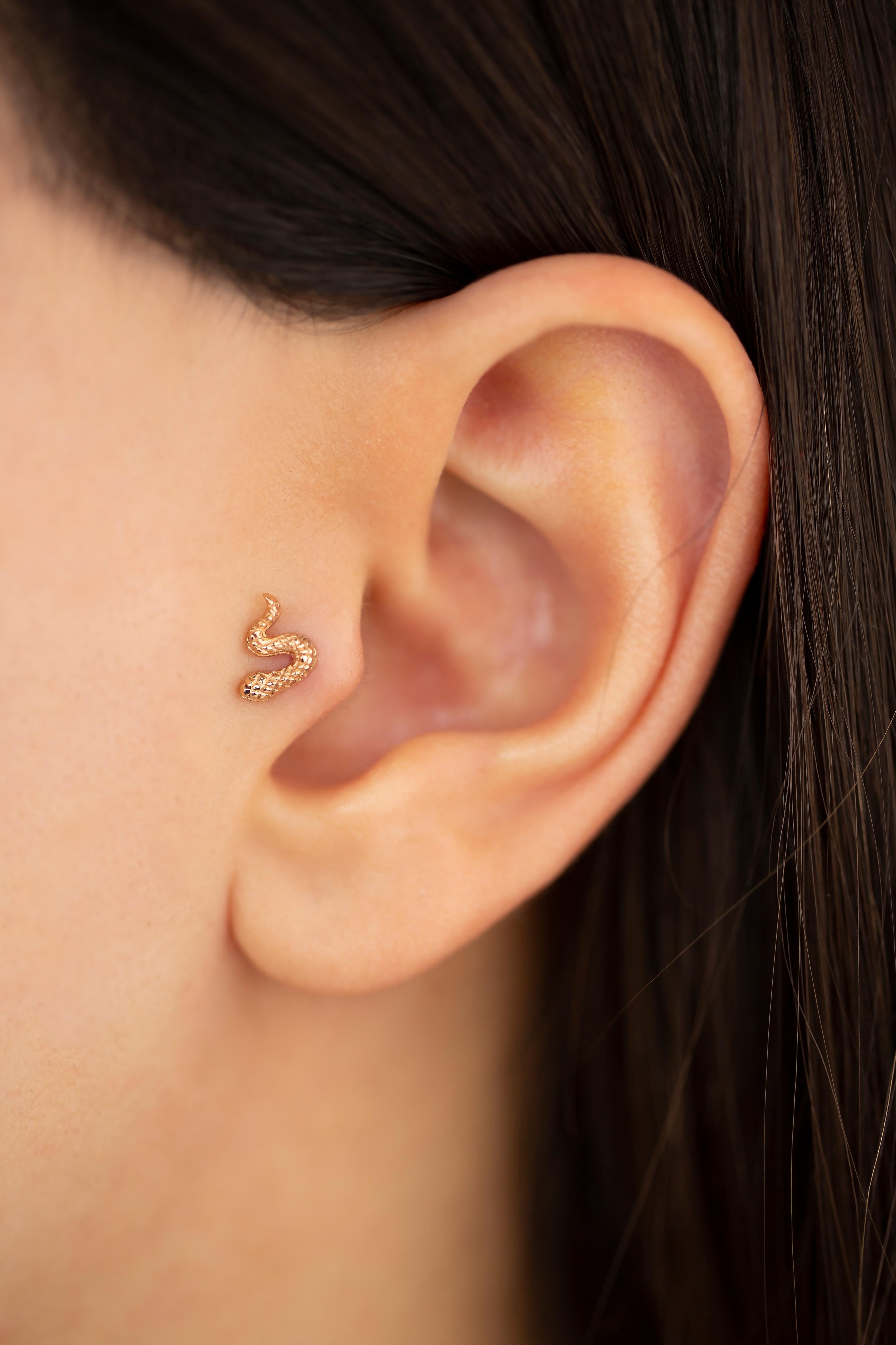 14K Rose Gold Cute Serpent Piercing, Bold Snake Rose Gold Stud Earring

You can use the piercing as an earring too! Also this piercing is suitable for tragus, nose, helix, lobe, flat, medusa, monreo, labret and stud.

This piercing was made with
