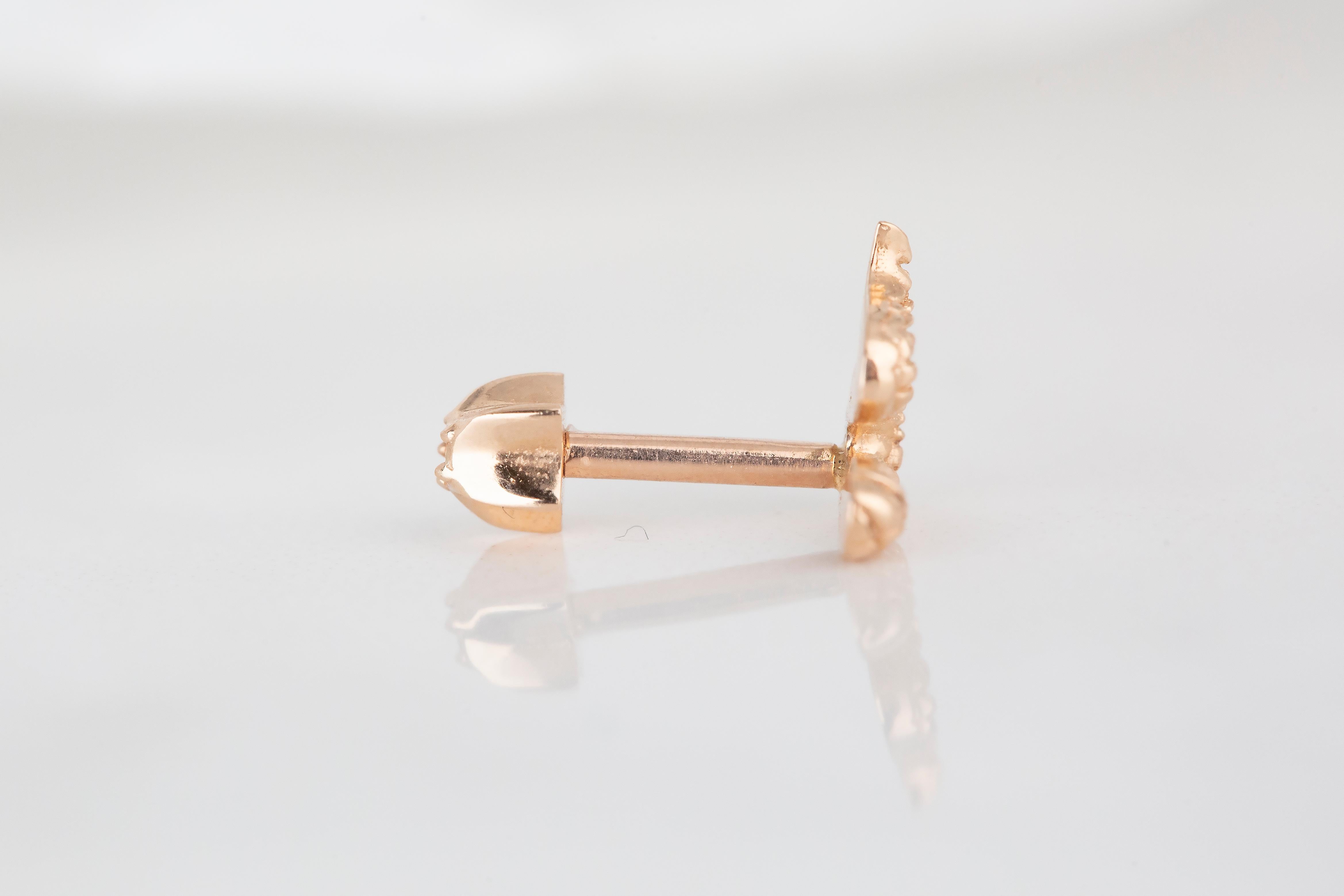 Modern 14K Rose Gold Cute Serpent Piercing, Bold Snake Rose Gold Stud Earring For Sale