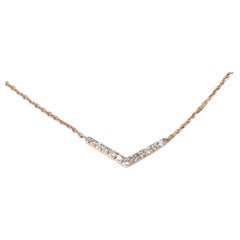 14k Rose Gold Dainty Pave Diamond V Necklace Modern Minimalist Valentine Gift