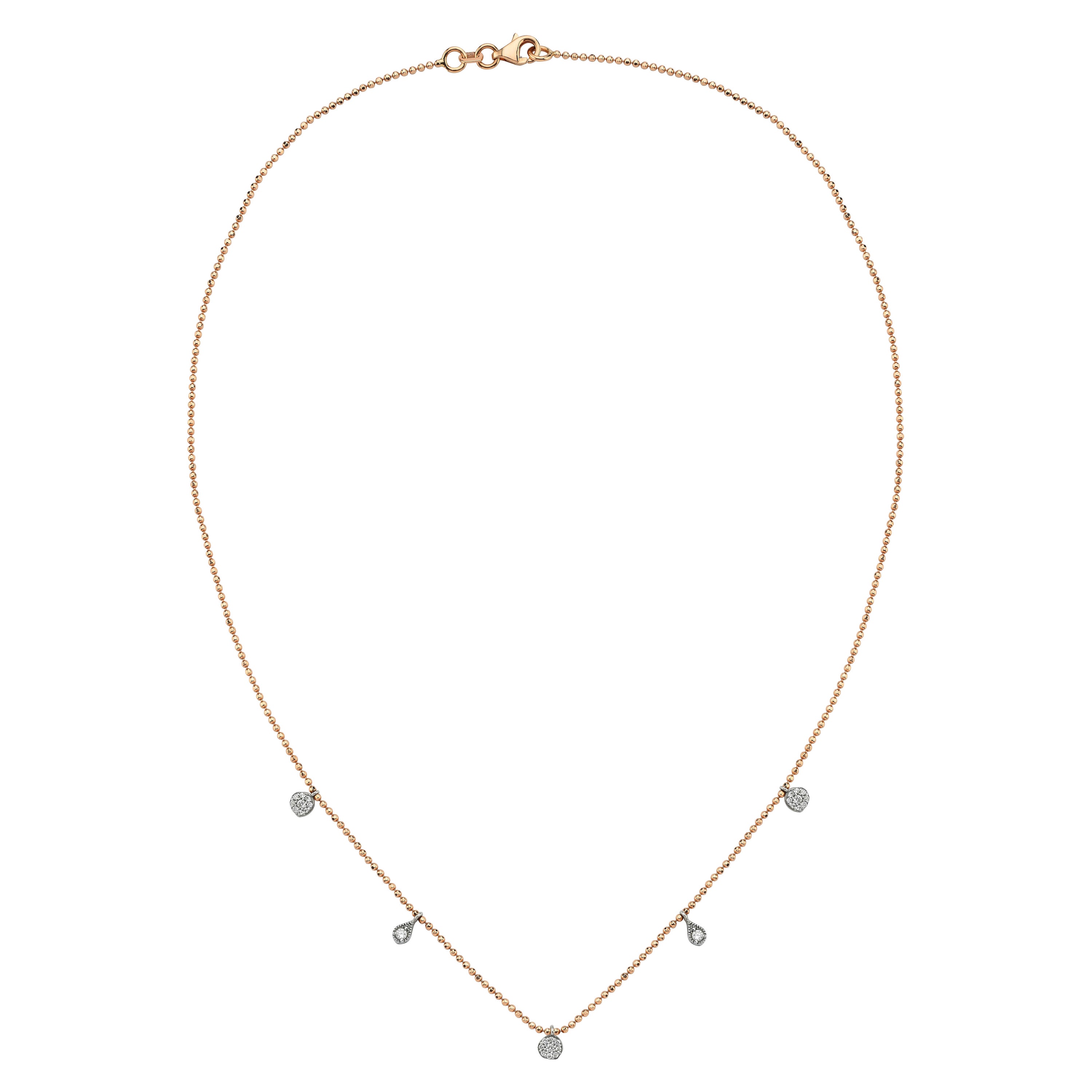 Collier en or rose 14k avec perles de diamants et pendentifs en vente