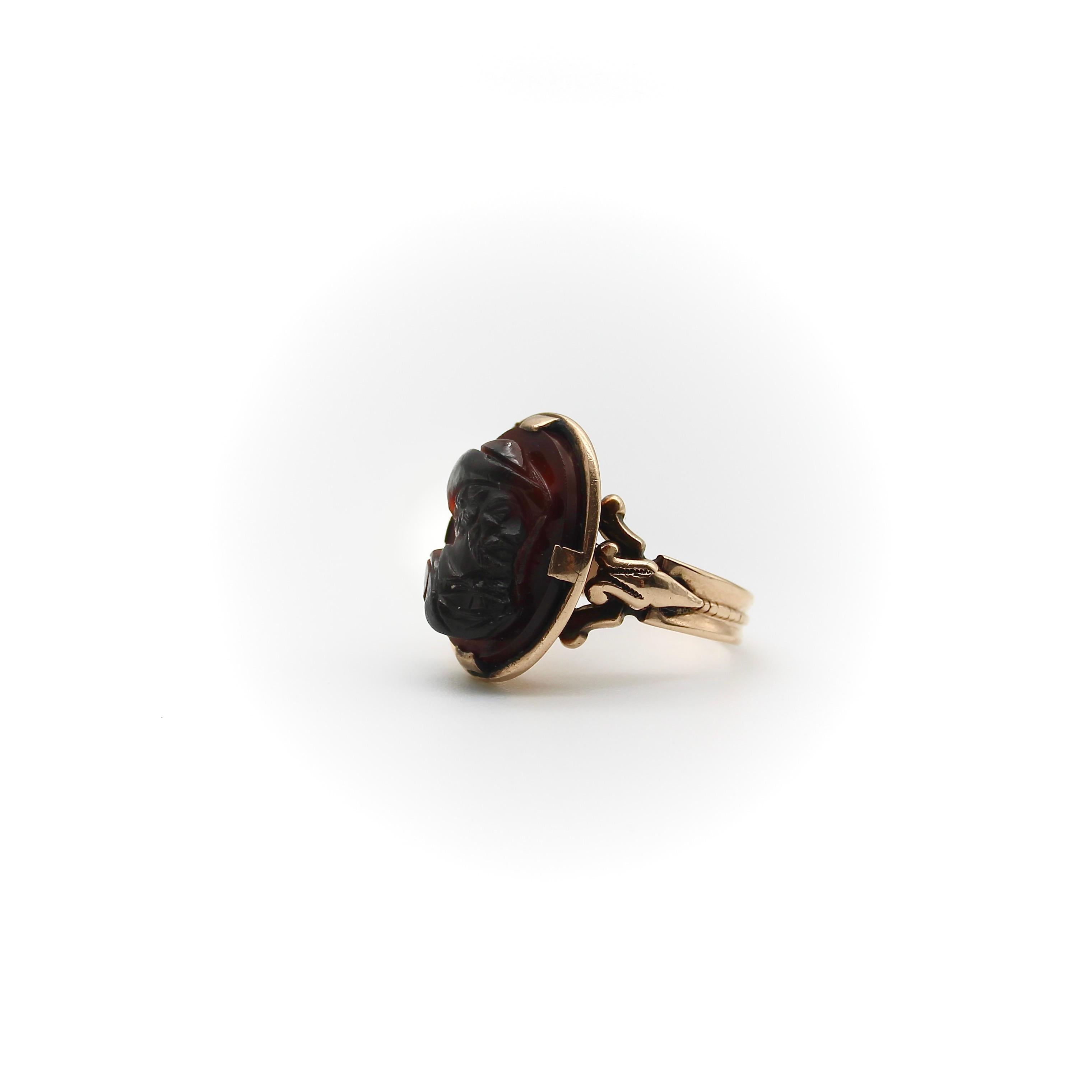 Tumbled 14K Rose Gold Deep Red Agate Cameo Ring  For Sale