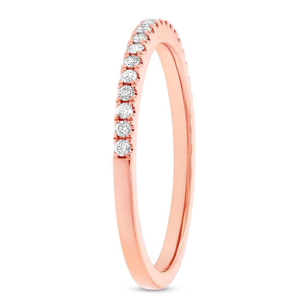 A 14K Rose Gold Diamond Ladies Band Ring totaling in 0.18cttw.
Size: 7.25;
Width: 20.5mm;
Height: 1.5mm;
Thickness: 1.6mm;