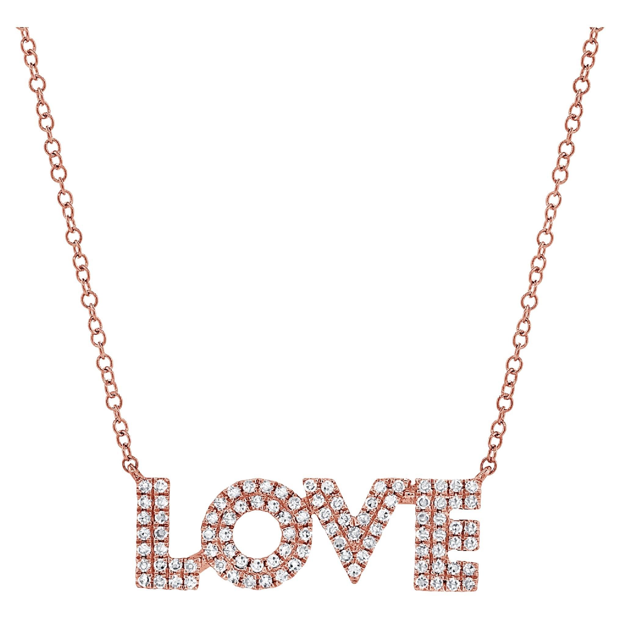14K Rose Gold Diamond 0.20ct Love Necklace for Her