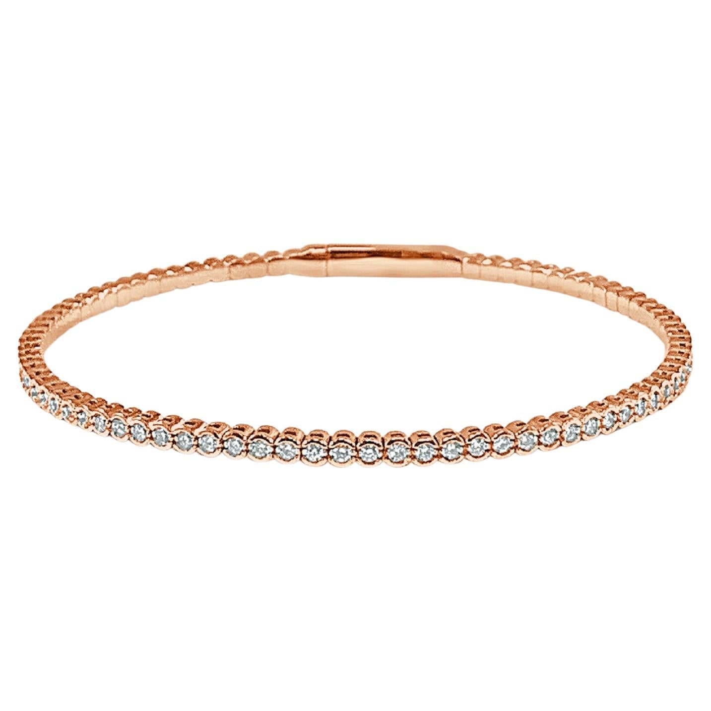 14K Rose Gold Diamond 0.95ct Flexible Bangle for Her