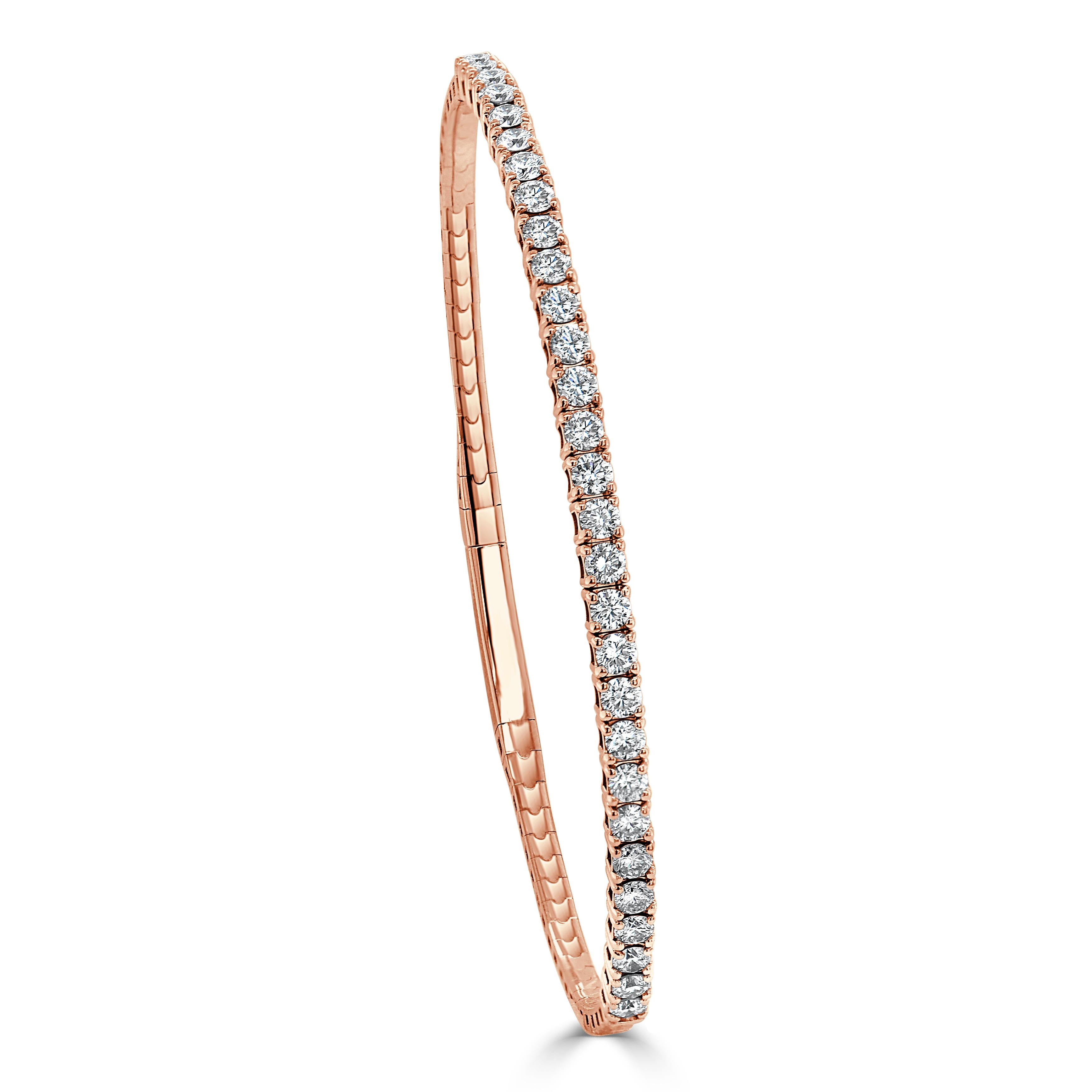 Contemporary 14K Rose Gold Diamond 1.00ct Flexible Bangle for Her For Sale
