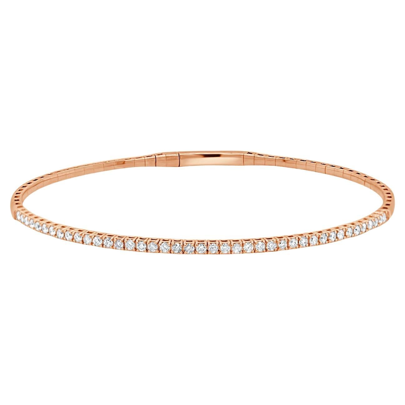 14K Rose Gold Diamond 1.00ct Flexible Bangle for Her For Sale