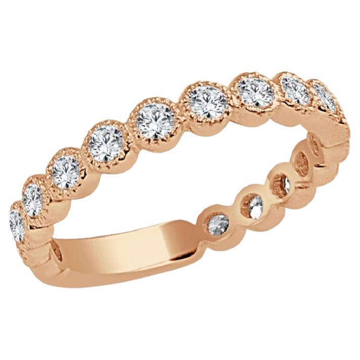 14K Rose Gold Diamond 3/4 Way Around Band for Her For Sale