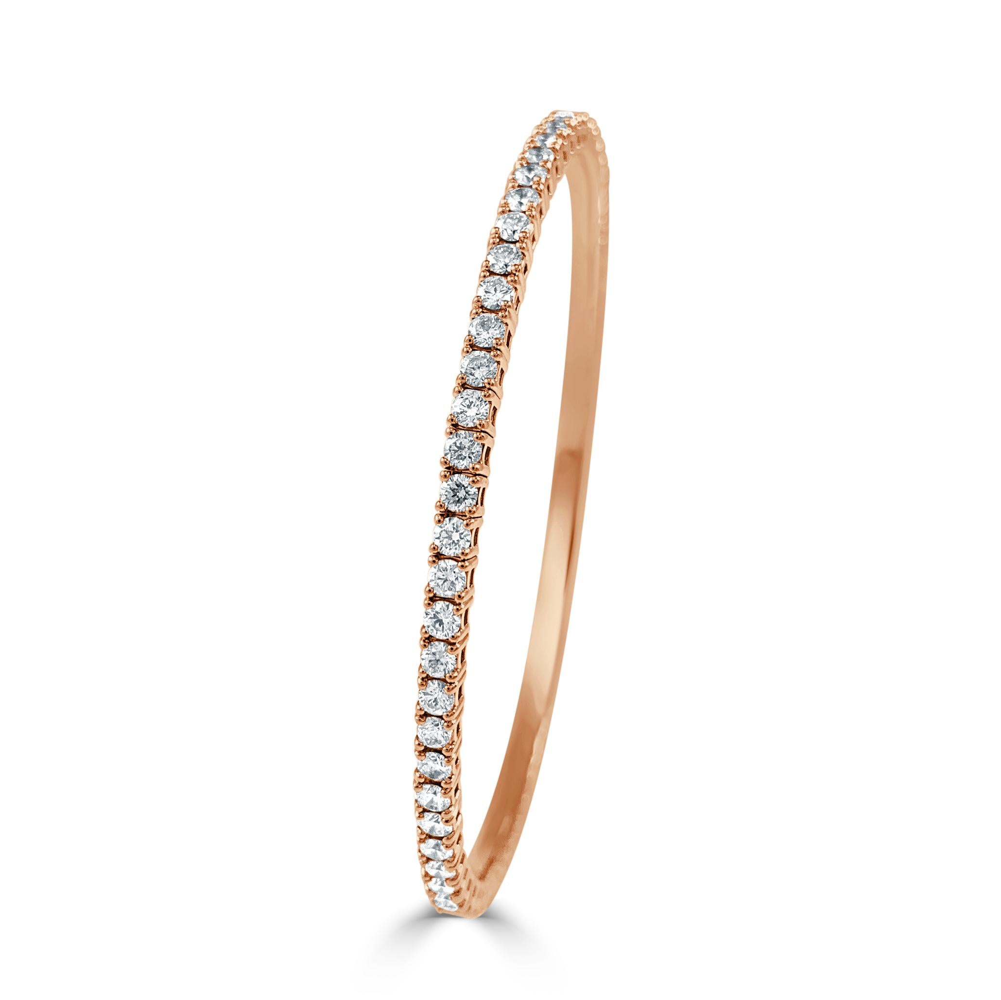 Bracelet flexible de qualité : Fabriqué en or véritable 14k et 60 pierres blanches scintillantes d'environ 3,02 ct. Diamants certifiés, présentant une seule rangée de diamants blancs de diamètre flexible pour le confort, avec une couleur et une