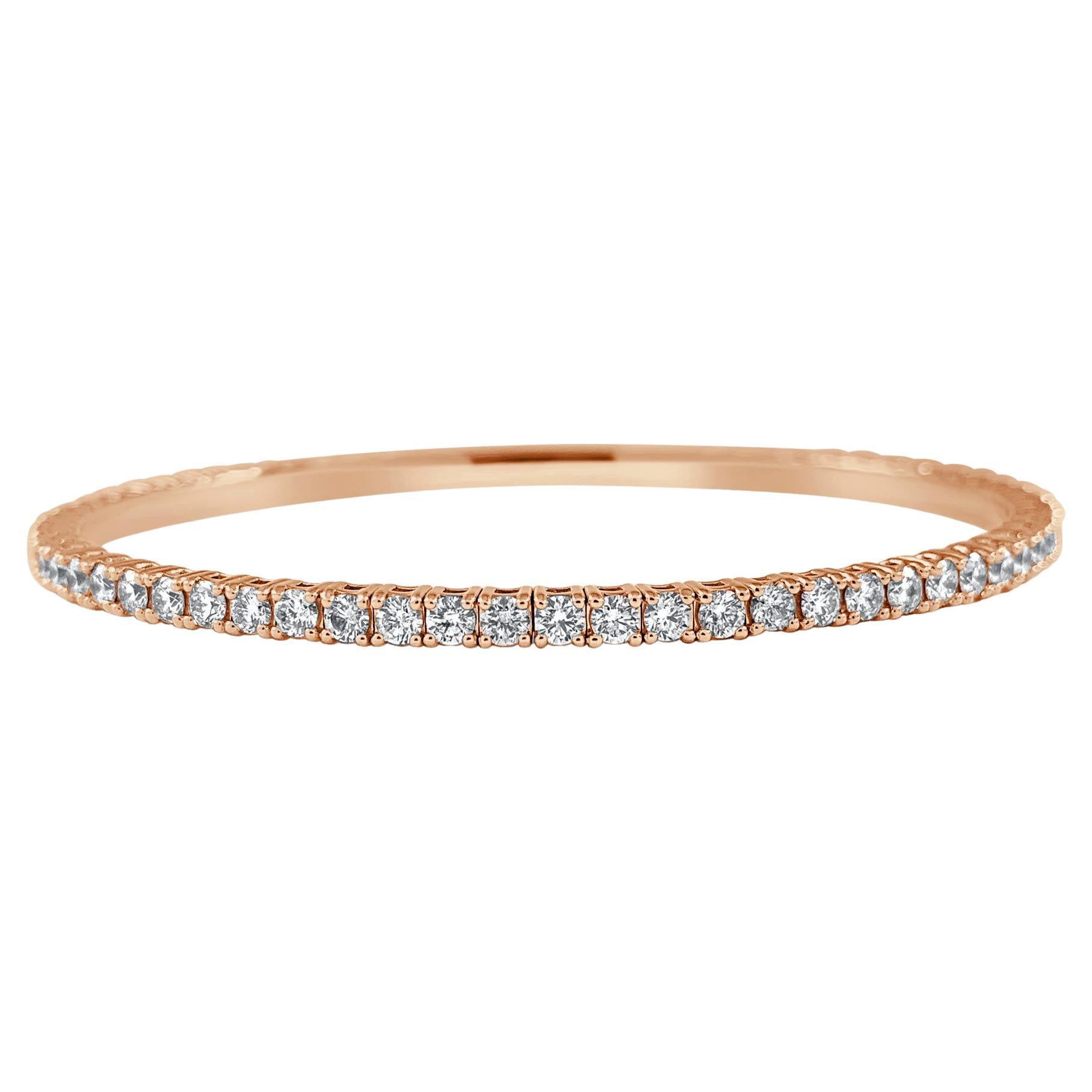 Bracelet souple en or rose 14 carats avec diamants de 3 carats pour elle en vente