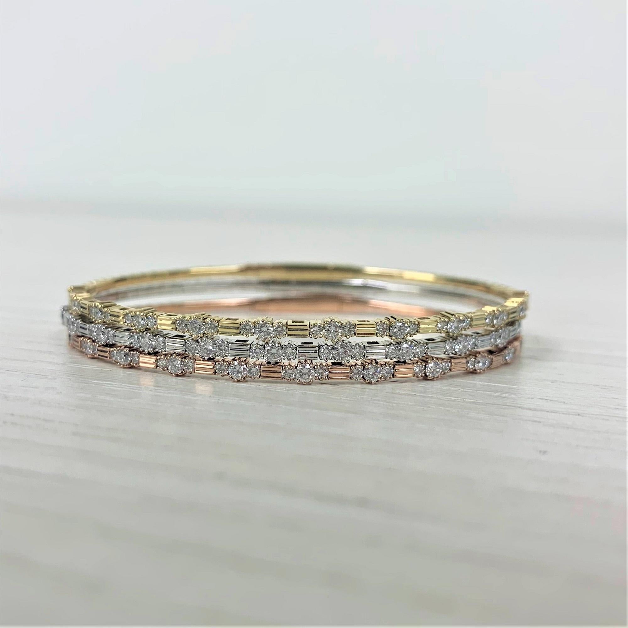 Baguette Cut 14K Rose Gold Diamond .75ct Flexible Bracelet for Her For Sale