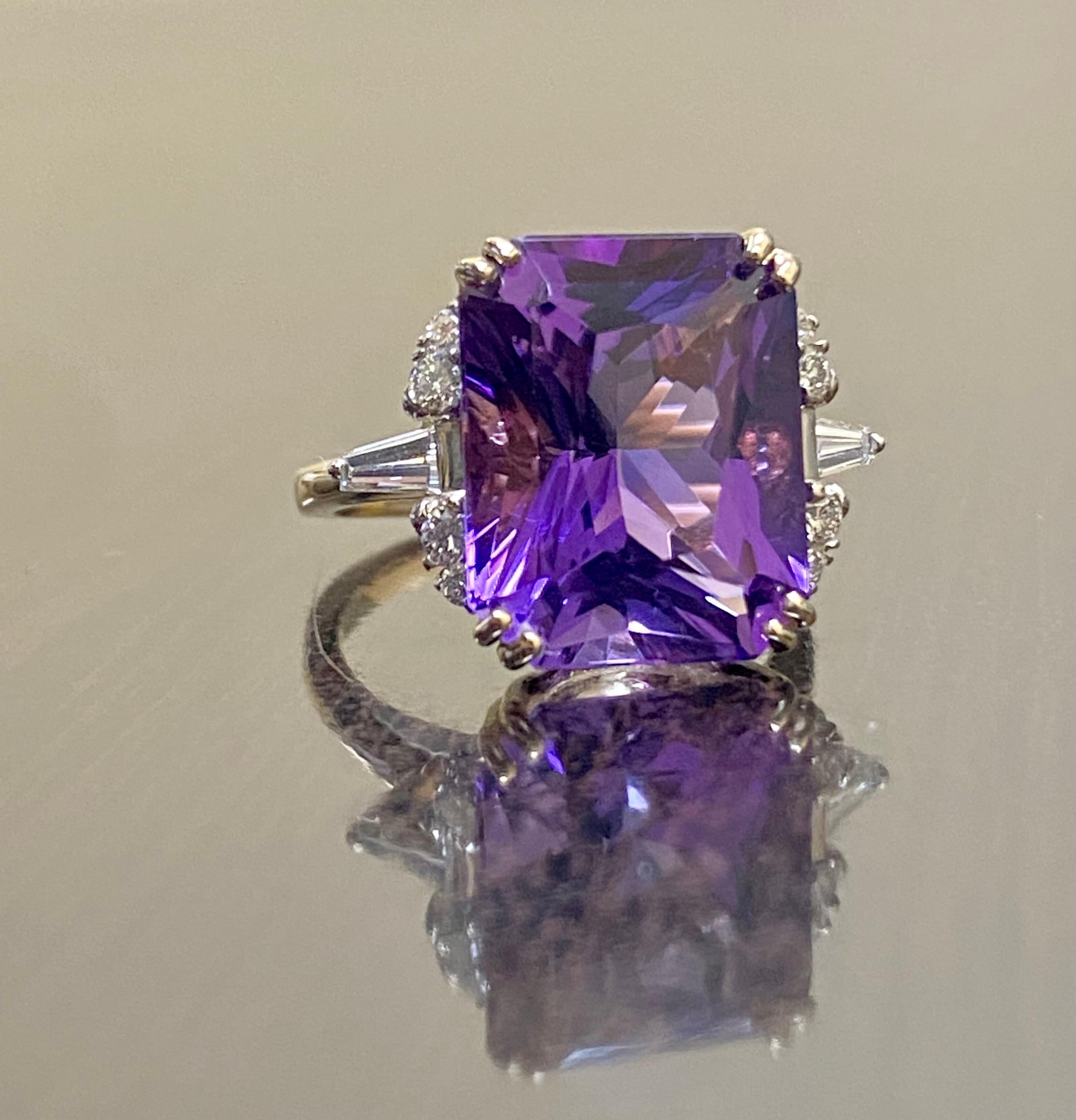 14K Rose Gold Diamond 9 Carat Radiant Cut Amethyst Engagement Ring For Sale 5