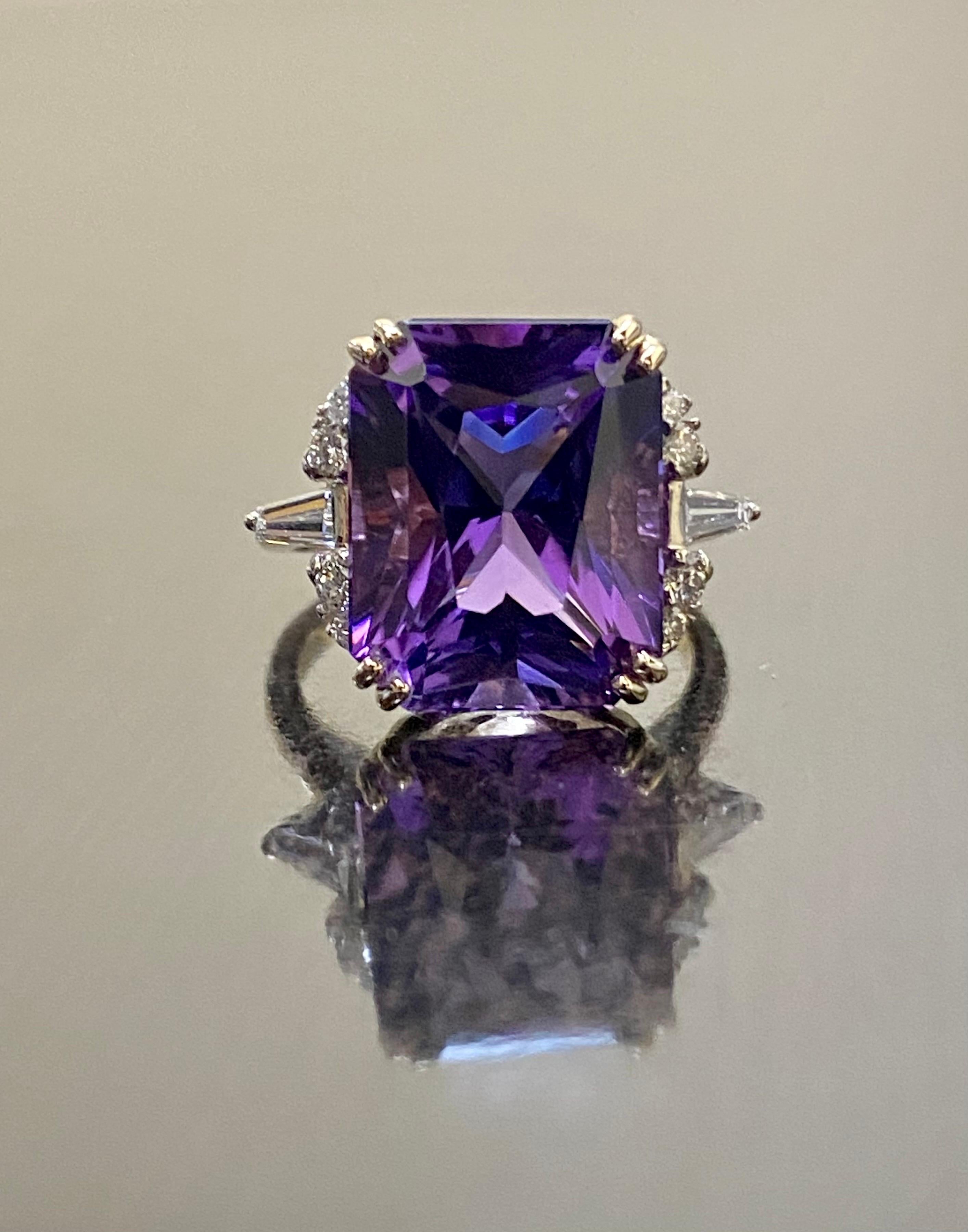 14K Rose Gold Diamond 9 Carat Radiant Cut Amethyst Engagement Ring For Sale 6