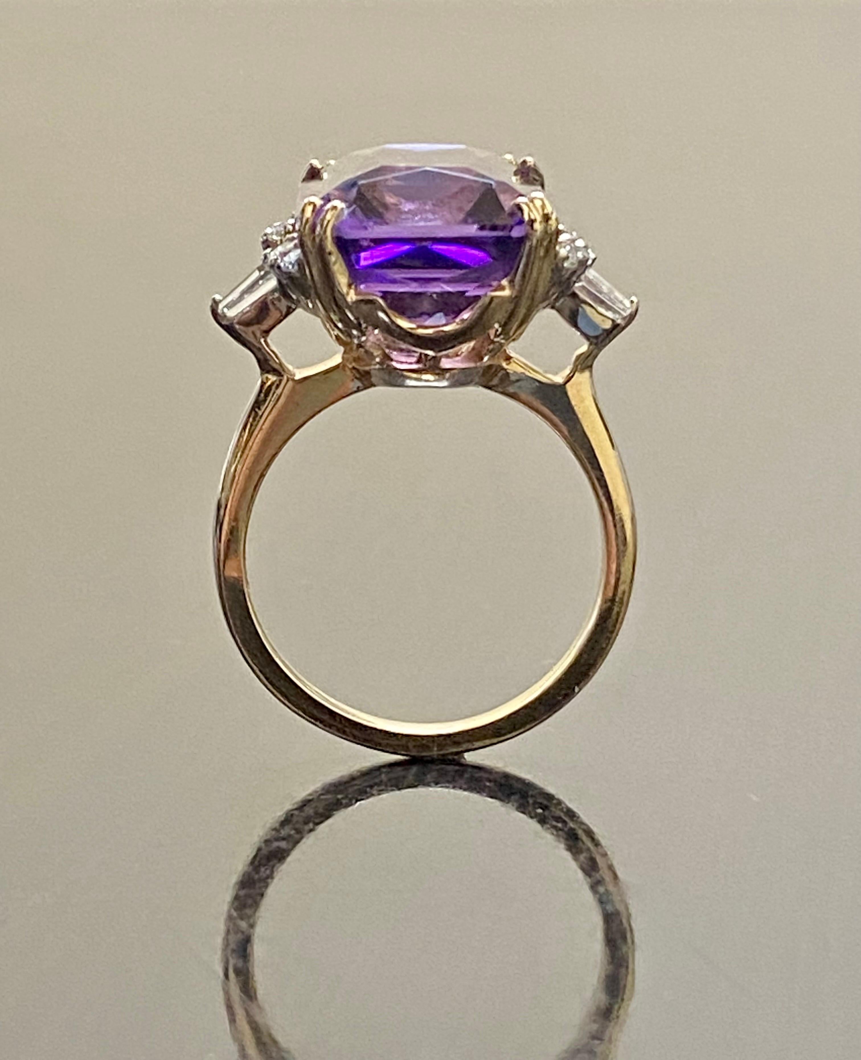 Art Deco 14K Rose Gold Diamond 9 Carat Radiant Cut Amethyst Engagement Ring For Sale