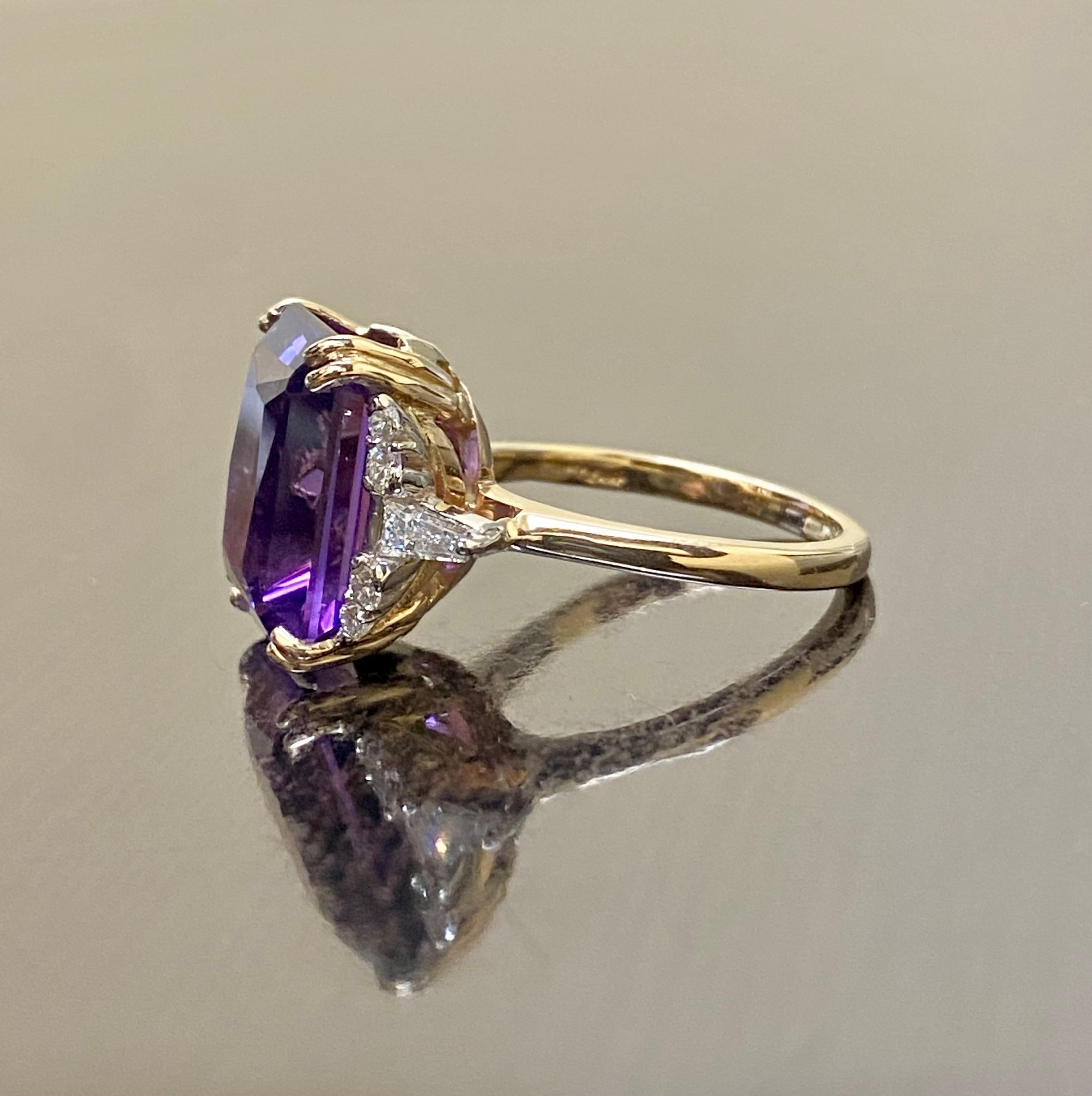 Women's 14K Rose Gold Diamond 9 Carat Radiant Cut Amethyst Engagement Ring For Sale